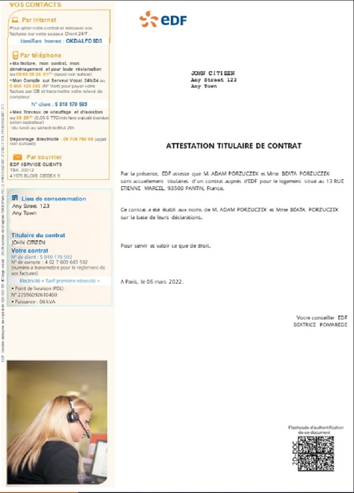 France EDF attestation de contrat